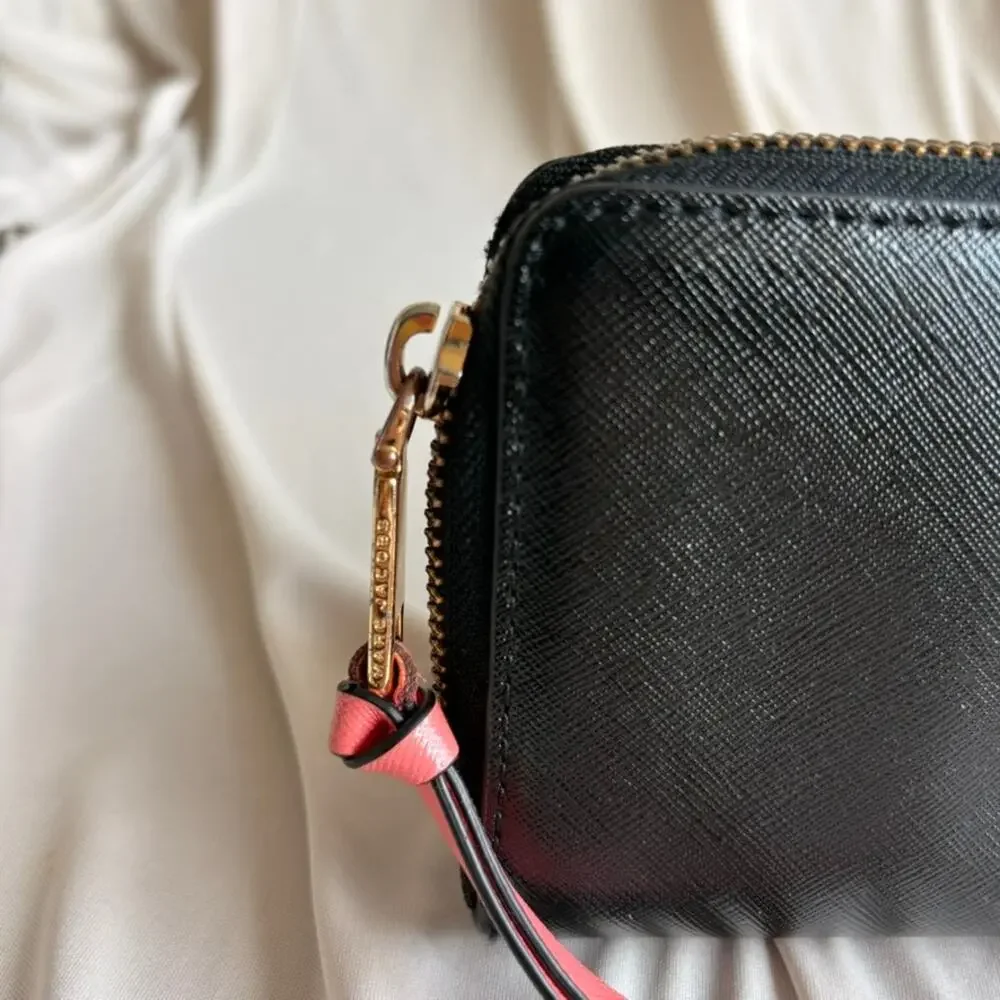 Marc Jacobs Snapshot Continental Wallet - Black Saffiano Leather, Coral Pink